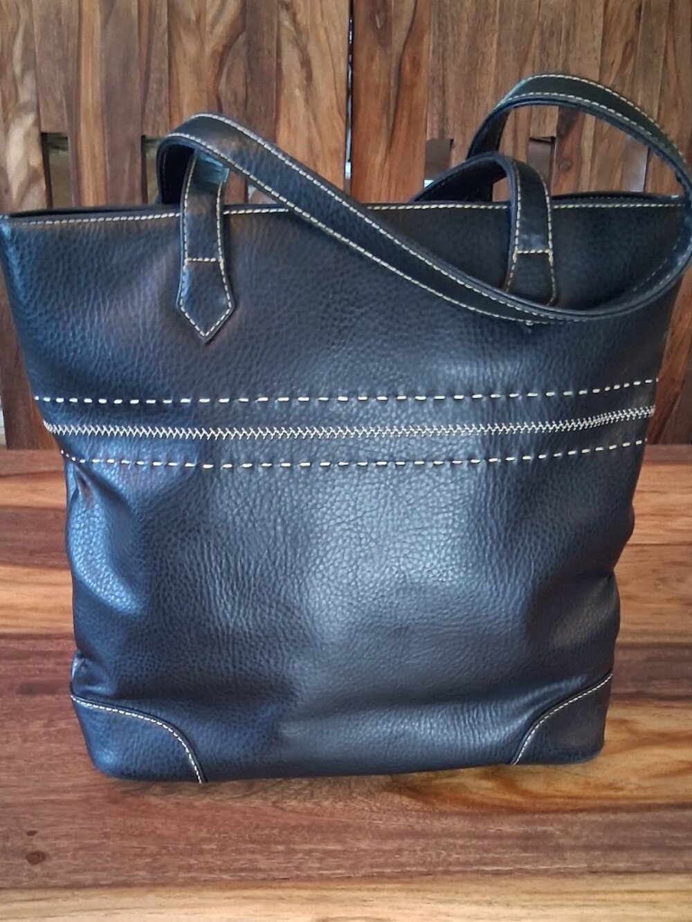 Liz Claiborne Vintage Black Pebbled Leather Tote Bag Leopard Print Lining Y2K